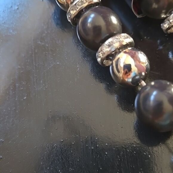 Elegant Black Silver Tone Beaded Bracelet Stretchy Womens Jewelry Accessory Cute - Picture 7 of 13